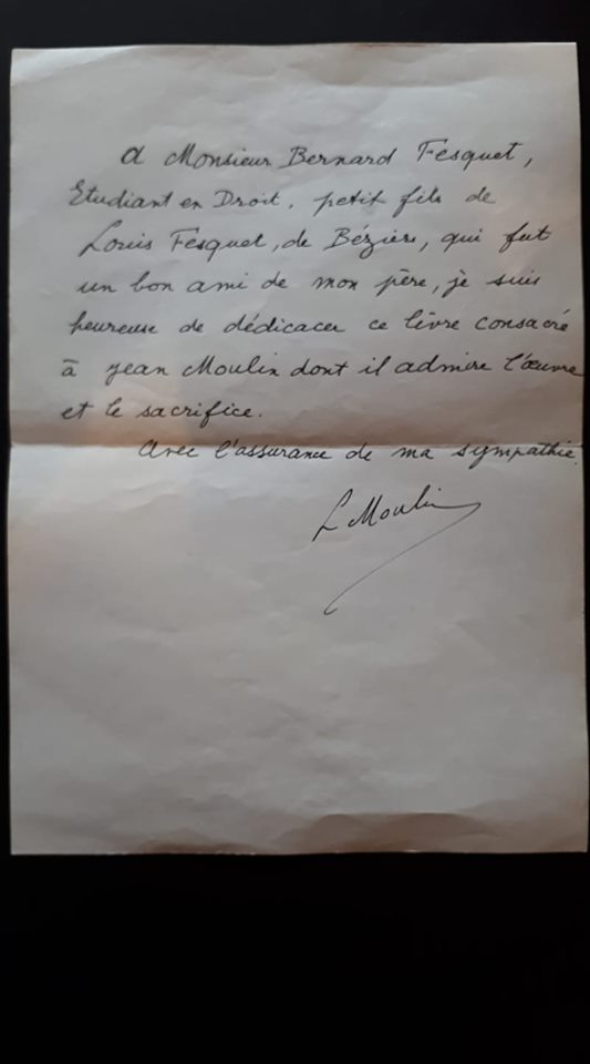 Lettre manuscrite de Laure Moulin (la sœur de Jean).